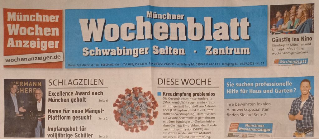 Excellence Award geht nach München - Münchener Wochenblatt vom 07.07.2021